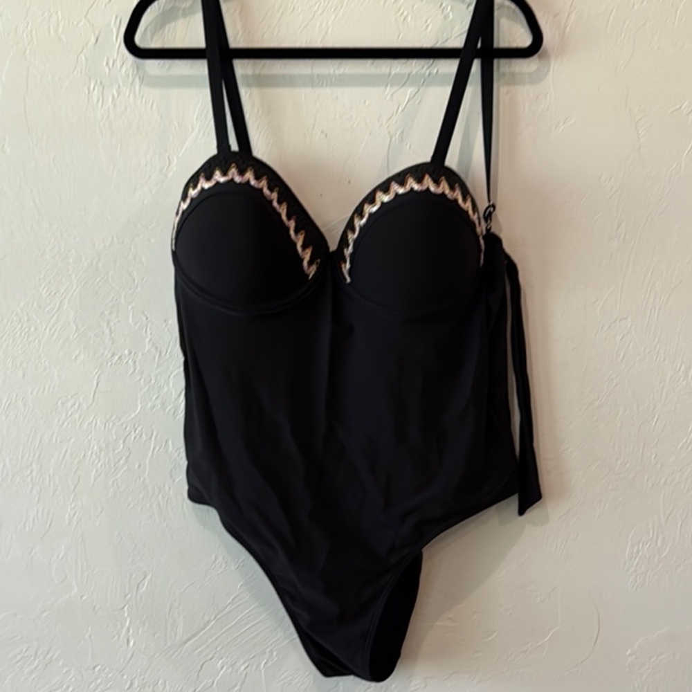 SHEIN Black One Piece Swimsuit underwire lined cups tie back 2x plus